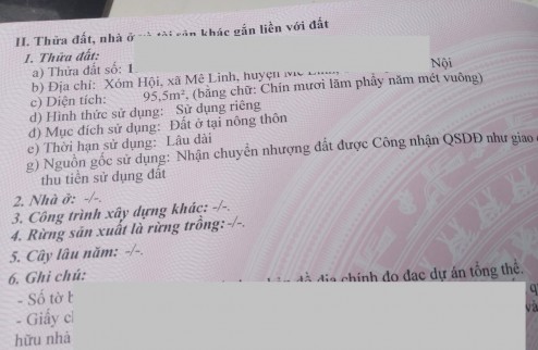 Chỉ với 900 triệu có ngay 47m2 đất ở tại thôn 4 Hạ Lôi, xã Mê Linh
Đường ô tô vào tận đất
Giáp trường học, chợ, đường lớn